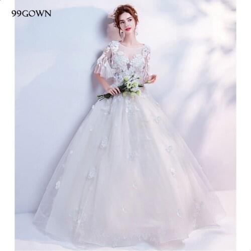 99GOWN Elegant Organza Wedding Dresses Flare Sleeve Sexy Backless A-Line Handmade Flower Beading Bridal Gown Wedding Dress