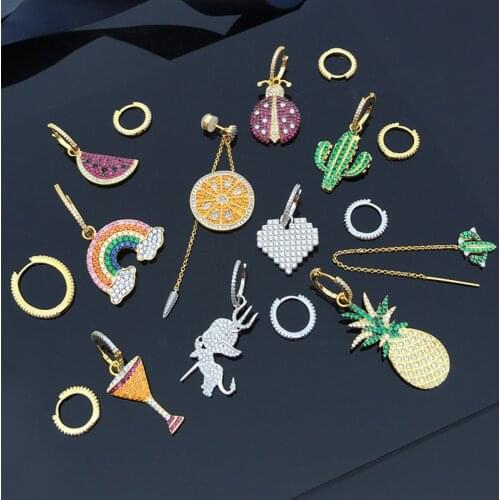 AAA Fashion Asymmetriy Dual Used Buckle Hoop Earrings Micro Pave Crystals Charms Rainbow Watermelon Earrings for Women