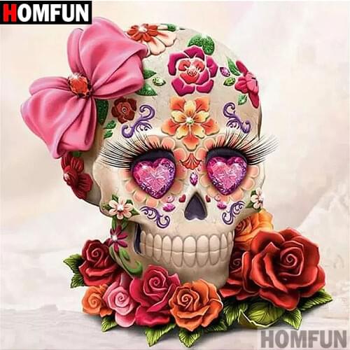 HOMFUN Full Square/Round Drill 5D DIY Diamond Painting "Skull rose" 3D Embroidery Cross Stitch 5D Home Decor A07637