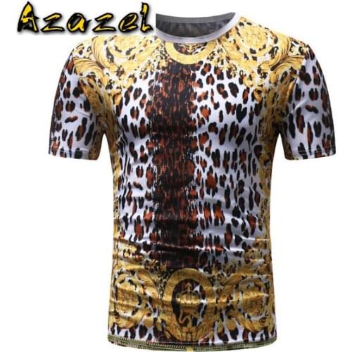 Free shipping High Quality Leopard shirts new men Cotton O-neck Fashion tshirt Mens Casual Tops Short Sleeve T-shirt M-3XL
