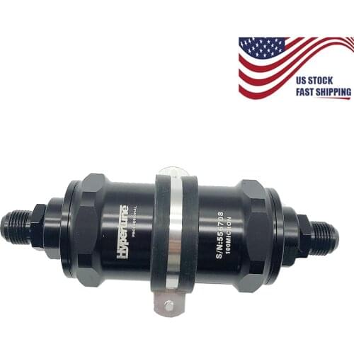 RESO--Black Inline Fuel Filter E85 Ethanol AN6 / AN8 / AN10 With 100 Micron Stainless Steel Element 6AN 8AN 10AN