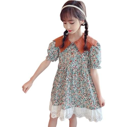 Kids Dresses For Girls Patchwork Dress For Girl Floral Pattern Children Dress Summer Costume For Girls 6 8 10 12 14