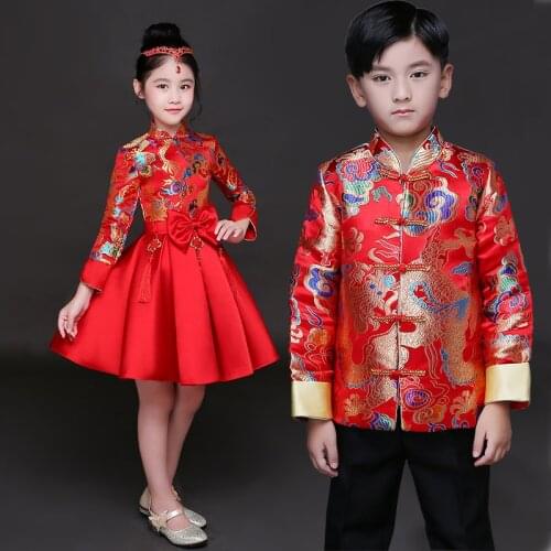Children cheongsam princess dress girls dress Puff skirt Chinese style retro costumes Chinese guzheng performance clothing Host