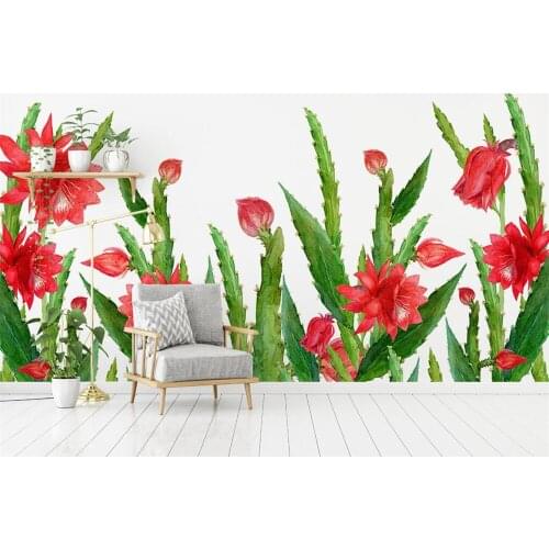 Beibehang Home Decorative Wallpaper American Handmade Pastoral Plant Flower Cactus TV Wall Background Wall murals 3d wallpaper