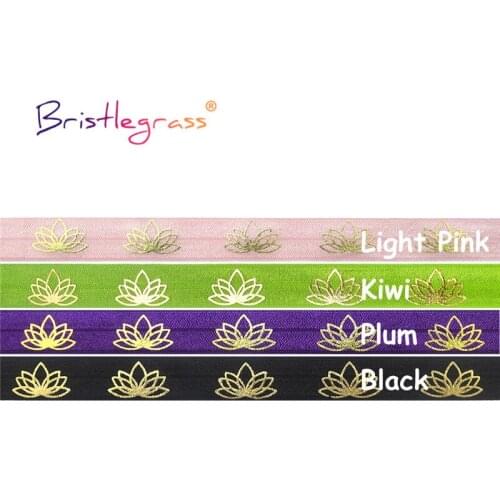 BRISTLEGRASS Combo 4 Yard 5/8" 15mm Lotus Flower Foil Print Foldover Elastic FOE Spandex Band Tape Hair Tie Headband Sewing Trim