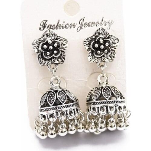 Indian Turkish Vintage Metal Drop Earrings Carved Flower Party Egypt Jhumka Earring Gypsy Thailand Mexican Party Jewelry