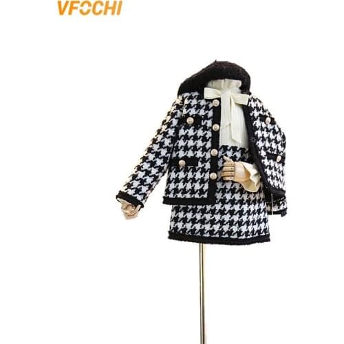 VFOCHI Brand New Girls Clothing Sets Houndstooth Autumn Jacket + Pants Set Kids Party Clothes 2Pcs Formal Girls Clothes Set