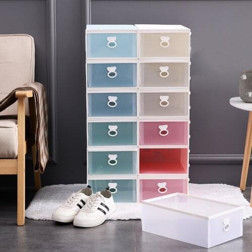 Shoe Storage Box Thickened Transparent Plastic Flap Dustproof Drawer Type Rack Shoes Cabinet Home Holder Organizer