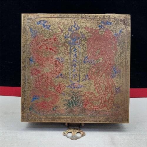 Brass Collection Quartet Dragon and Phoenix Cartridge Relief Color Painting Copper Box Qing Dynasty Jewelry Storage Box