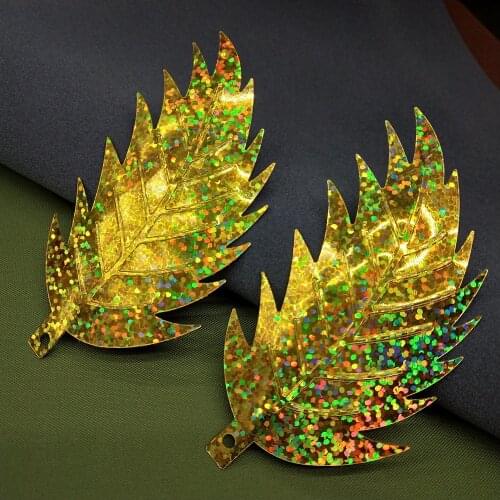 LNHOME 50pcs 90*46mm Laser Gold Large Leaf Sequins For Crafts Sewing DIY Garment Accessories