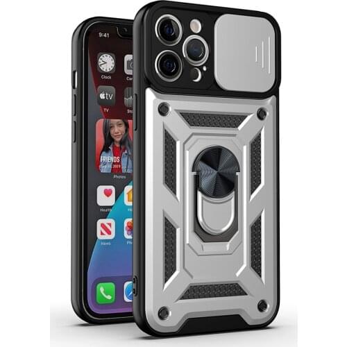 Magnetic Metal Finger Ring Holder Case For iPhone 11 12 Pro Max XR XS Max 7 8 Plus Armor 2 in 1 Slide Camera Lens Protector Case