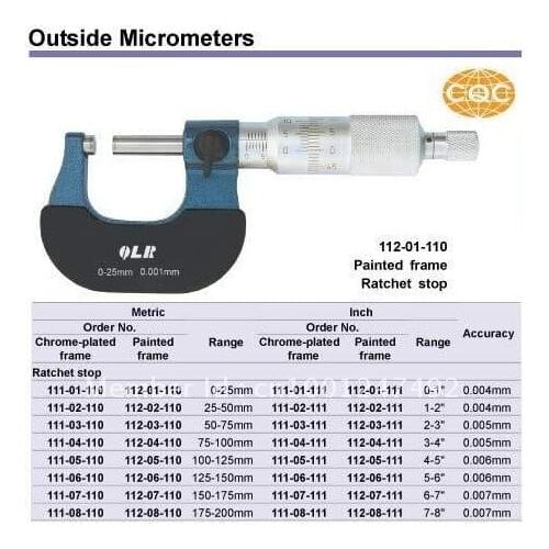 Microns scribed line outside micrometer. 0-25mm. 102-01-000. 0-1inch.Quality goods