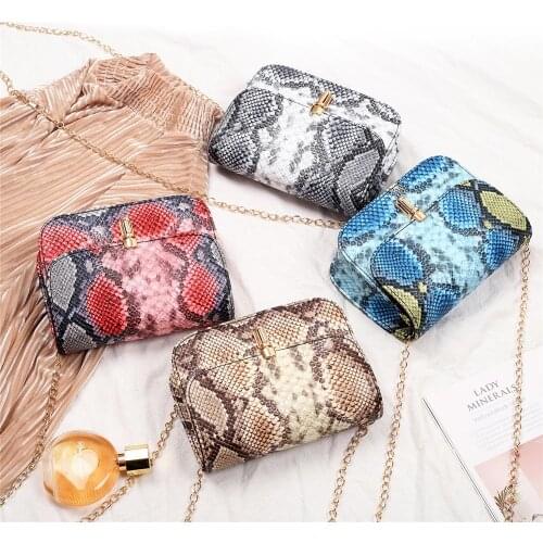 Fashion Serpentine Women PU Leather Messenger Bag Snake Skin Female Purse Small Chain Shoulder Crossbody Handbags