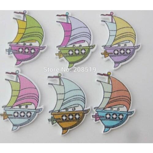 WBNASA Fashion Buttons wooden Multicolors 200pcs sailing boat painting decorative accessories scrapbooking