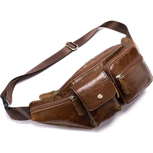 Genuine Leather Male Waist bag High Quality Mens Chest Bag 2 colours Black and Brown