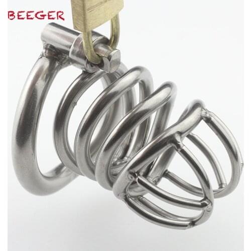 Male Chastity Device with Arc-Shaped Cock Ring Stainless Steel L size Penis Bondage Cage