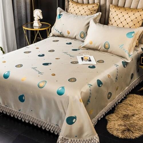 Lovely Avocado Print Spring And Summer Ice Silk Soft Mat Pillowcase, Lace Hollow Sheet Design, Skin-Friendly And Cool