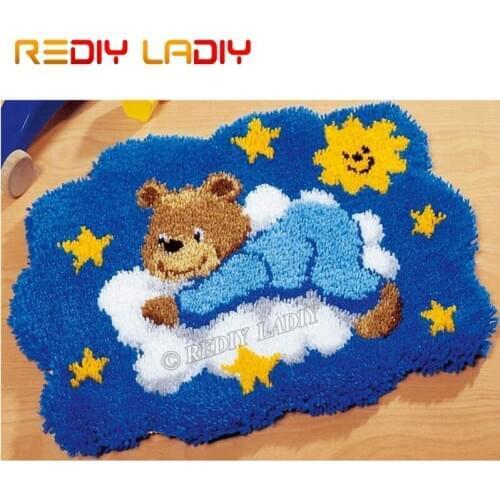 Latch Hook Kits Make Your Own Rug Blue Teddy Star Tapestry Crochet Cushion Mat DIY Carpet Rug Pre-Printed Canvas Hobby & Crafts