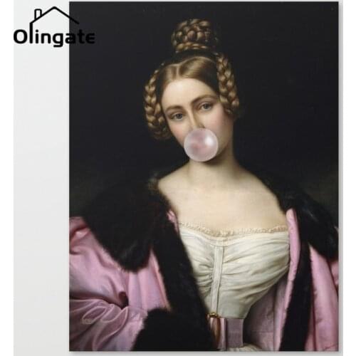 Retro Portrait Style Wall Pictures Vintage Elegant Female Bubble Gum Canvas Painting One Piece Wall Poster Home Living Room Deco