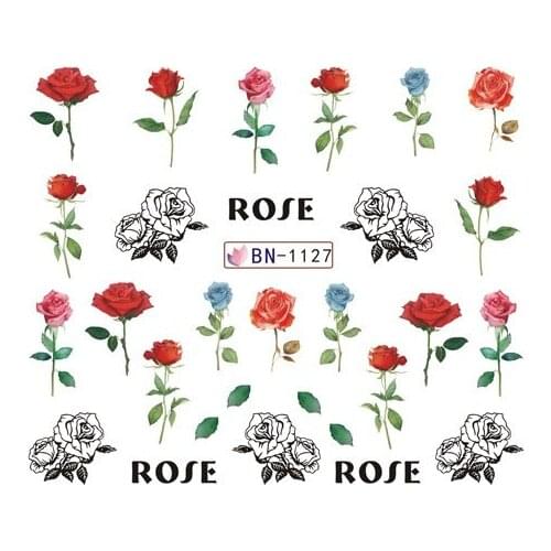 1 sheets DIY Nail Art Water Transfer Stickers Rose Flower slider adhesive Watermark Decals Women Beauty Wedding Nails