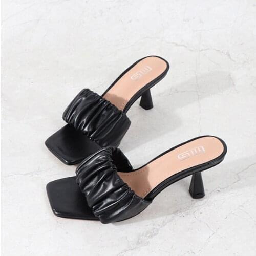 Women Sandals Summer 2021 Female Shoes Woman Slides Mules Designer Fashion Jelly Beach Holiday High Heel Microfiber Rubber Shoes