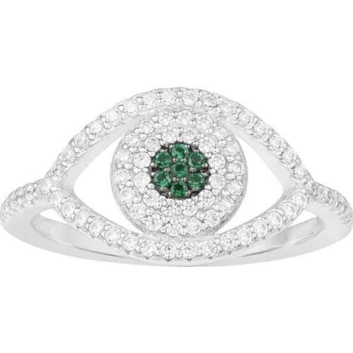 SLJELY 925 Sterling Silver Lucky Eye Finger Rings Micro Pave Cubic Zircon Green Zirconia CZ Women Luxury Brand Design Jewelry