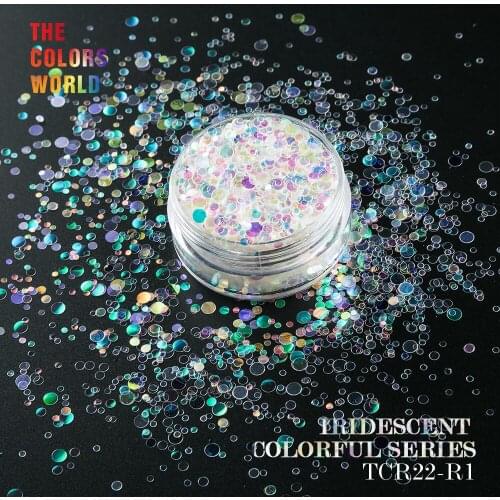 TCT-015 Iridescent rainbow Color Round Shape Mix Size Nail Glitter For Nail Art Decoration MakeupFacepaint Nail Gel