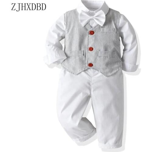 2020 Baby Boys Suits Spring Kids Blazers Formal Wedding Wear Striped Boy Costume Cotton Boy Suit Children Clothing Sets 12M-8Y