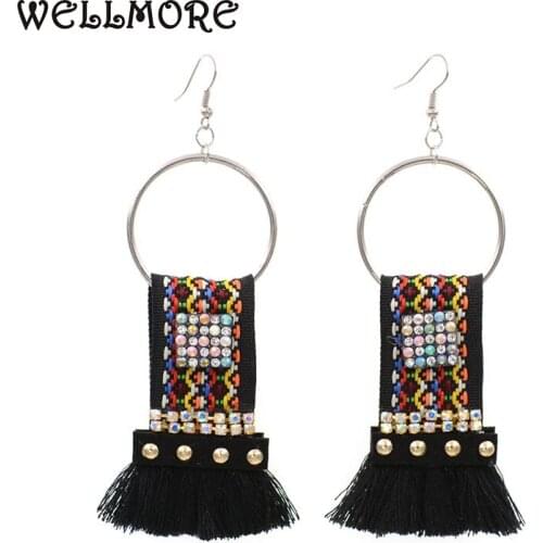 WELLMORE Ethinc ribbon, crystal earrings tassel earrings for women drop earrings party jewelry wholesale E171026-2