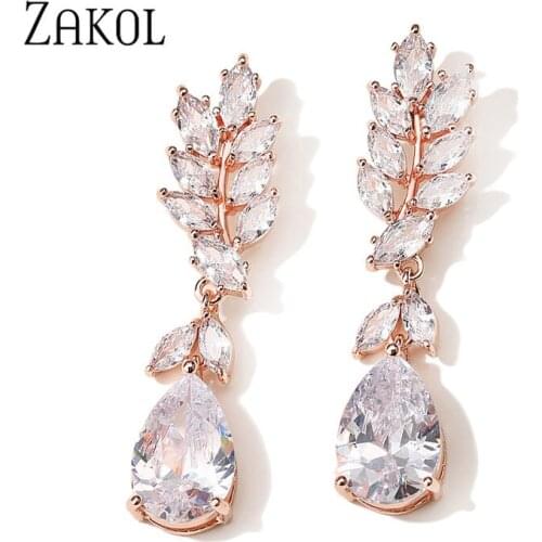 ZAKOL Luxury Crystal Water Drop Cubic Zirconia Jewelry for Women Elegant Two Colors Wedding Party Earrings FSEP5099