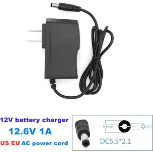 Aleaivy 12.6V 1A 18650 Lithium Battery Charger 3 series lithium Cbattery 12V battery charger+US EU AC power cord