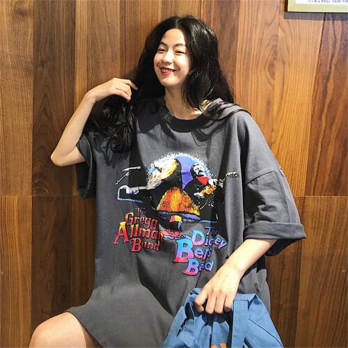 Casual Loose Oversized T Shirt Women Cartoon Female Pink White Streetwear T-shirts Women Summer Vintage O-Neck Harajuku Clothing