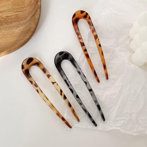 New Korean Elegance Vintage Leopard Geometric U-shaped Acrylic Fork Hairpins Headwear Accessories For Women Hair Style Tool