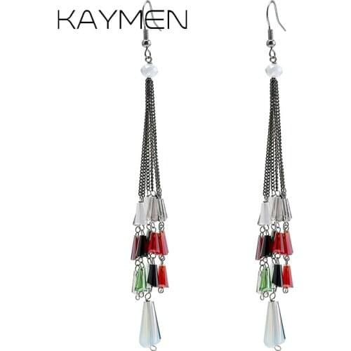 New Womens Long Chains Crystal Drop Dangle Earrings For Girls Luxury Colourful Temperament Hook Earrings Wedding Party EA-03301