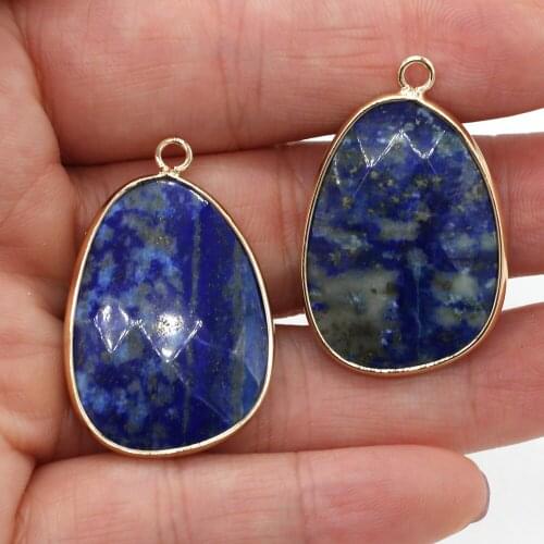 2Pcs Natural Stone lapis lazuli Faceted Drop Shape Pendant for Jewelry Making DIY Necklace Earrings Accessories Ms Gift 23x34mm