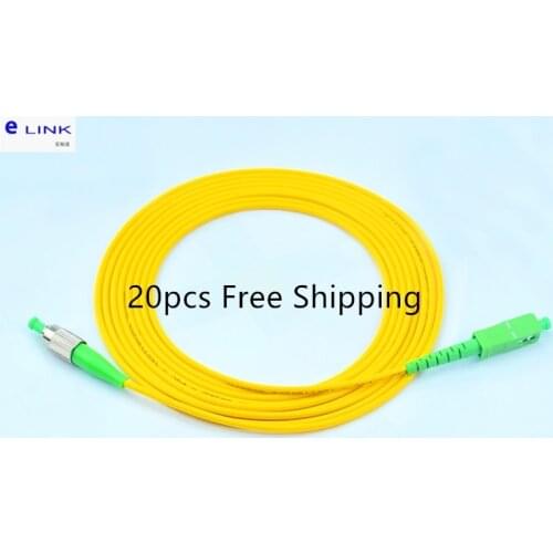 20pcs SC/APC-FC/APC SX fiber optic patch cords Simplex Single mode 3.0mm jacket yellow cable optical fibre jumper free shipping