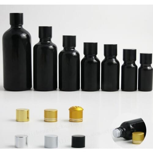 200pcs 5m 10ml 15ml 20ml 1oz 50ml 100ml Shining Black Cosmetic Essential Perfume Oil Bottle With Aluminium Caps Lids