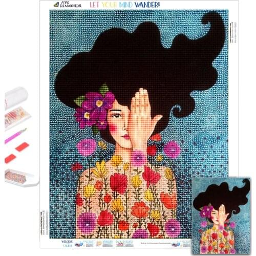 Diamond Painting Abstract Flowers Girl Hair Picture of Rhinestones Diamond Art Mosaic Embroidery Cross Stitch Kits Home Decor