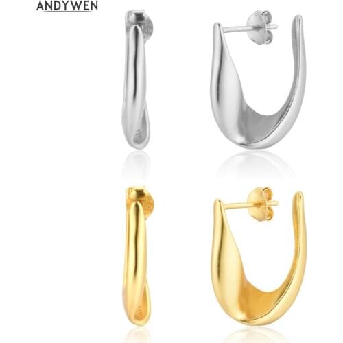 ANDYWEN 925 Sterling Silver 20mm Women Hoops Piercing Clips Simple Rock Punk Party Luxury Plain Simple Women Jewels Party