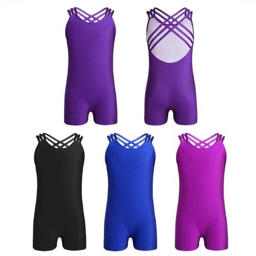 Kids Ballet Unitard for Girls Gymnastics Leotard Skating Unitards Cross Strap Sleeveless Spandex Dance Costume Sport Jumpsuit