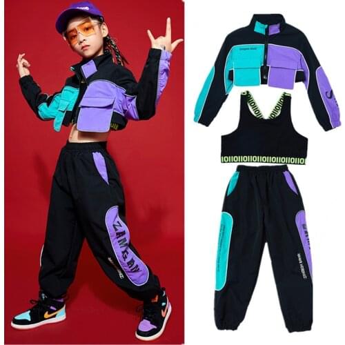 2021 Children Hip Hop Clothes Girls Jazz Street Dance Costume Kids Sweatshirt Pants Set Ballroom Dancewear Stage Rave Clothing
