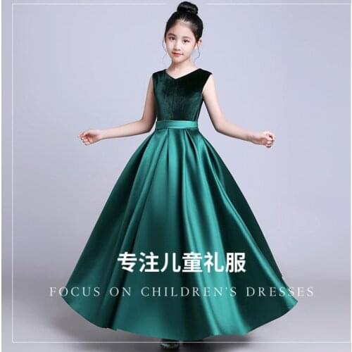 Flower Girl Dresses Wedding Evening Gowns V-Neck Short Sleeve Bow Design Kid Catwalk Formal Dress For Girls Birthday Party L700
