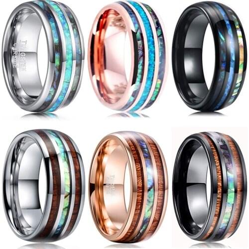 FDLK 8mm Fashion Rose Gold Ring Inlaid Wood Grain Mens Engagement Rings Unisex Jewelry Abalone Decorative Jewelry Wholesale