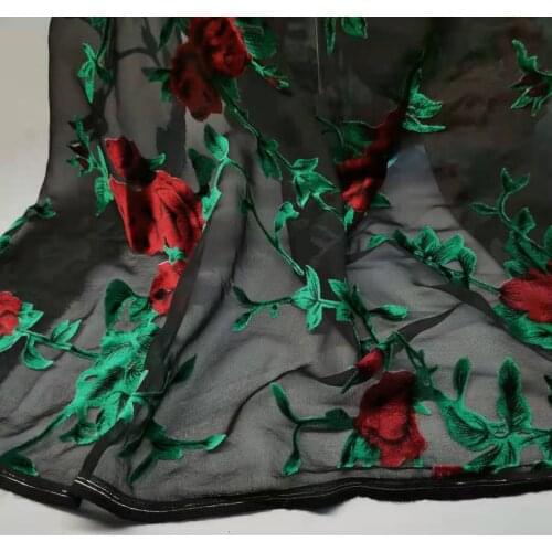 Velvet Flocked DIY Viscose Nylon Fabric 114cm Width Fleeced Burn-out Wedding Dress Material