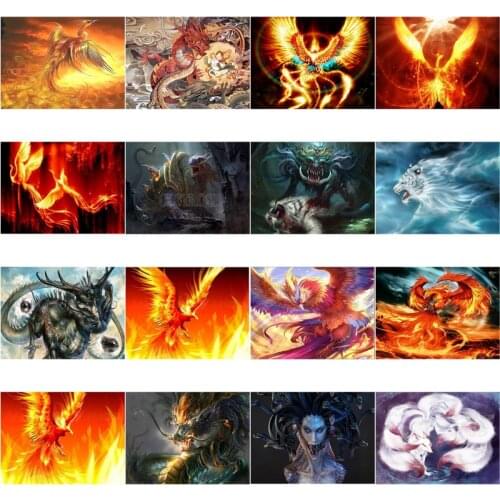 Animals Crossing Diamond Art Ancient China and The West Dragon White Tiger and Phoenix Red Finch Design Home Decor Background