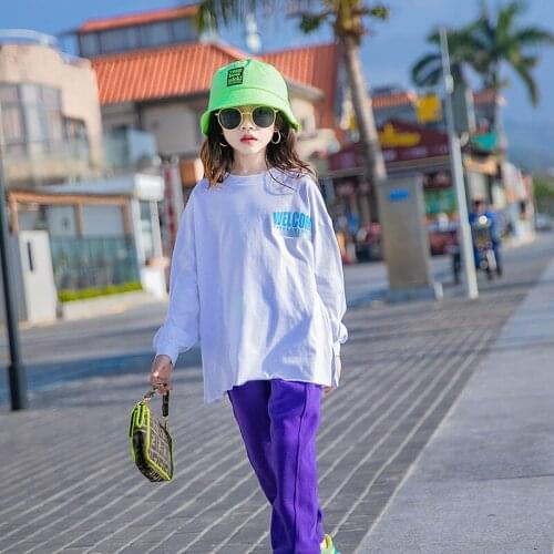 Girls Letter Long-sleeved T-shirt 2021 Spring Autumn Teenager Loose Sports Top Childrens Bottoming Shirt