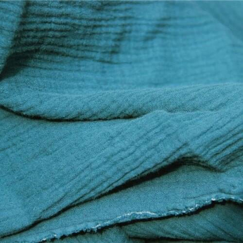 Artistic Retro Double Layer 100% cotton Peacock blue Crepe Soft Fabric for Handwork Dress Clothes Blouse Shirt Sheet Textile