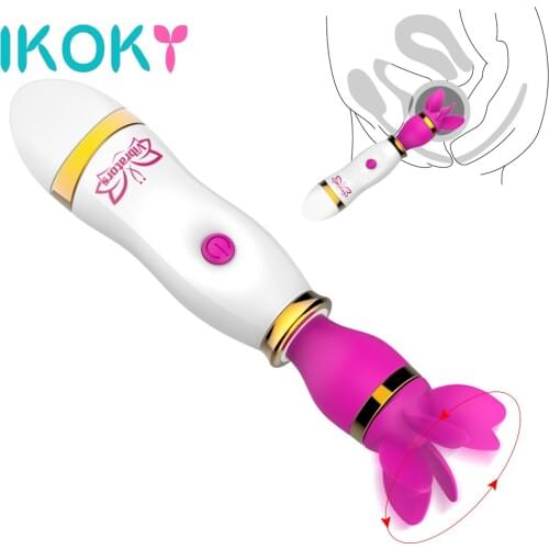 IKOKY Tongue Licking Vibrator Nipple Clitoris Stimulator 360 Degree Rotation Female Masturbator AV Stick 12 Speed