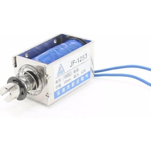JF-1253B DC 12V 450mA 10mm Stroke 42N 4.2Kg 9.3LB Force Push Pull Type Open Frame Solenoid Electromagnet