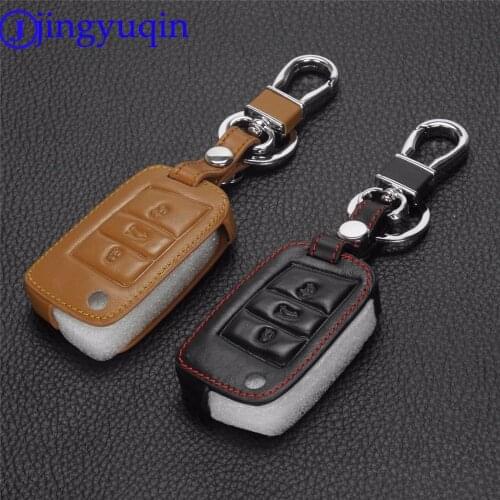 Jingyuqin For Volkswagen VW Golf 7 MK7 Skoda Octavia A7 Seat Leon Ibiza Key Portect Car Leather Key Case Key Bag Key Cover